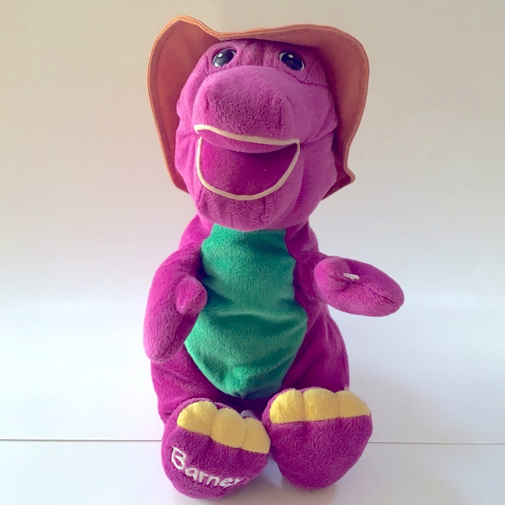 Barney Dinosaur Plush Vintage 90s Floppy Hat Purple Orange Lyons 15" Stuffed